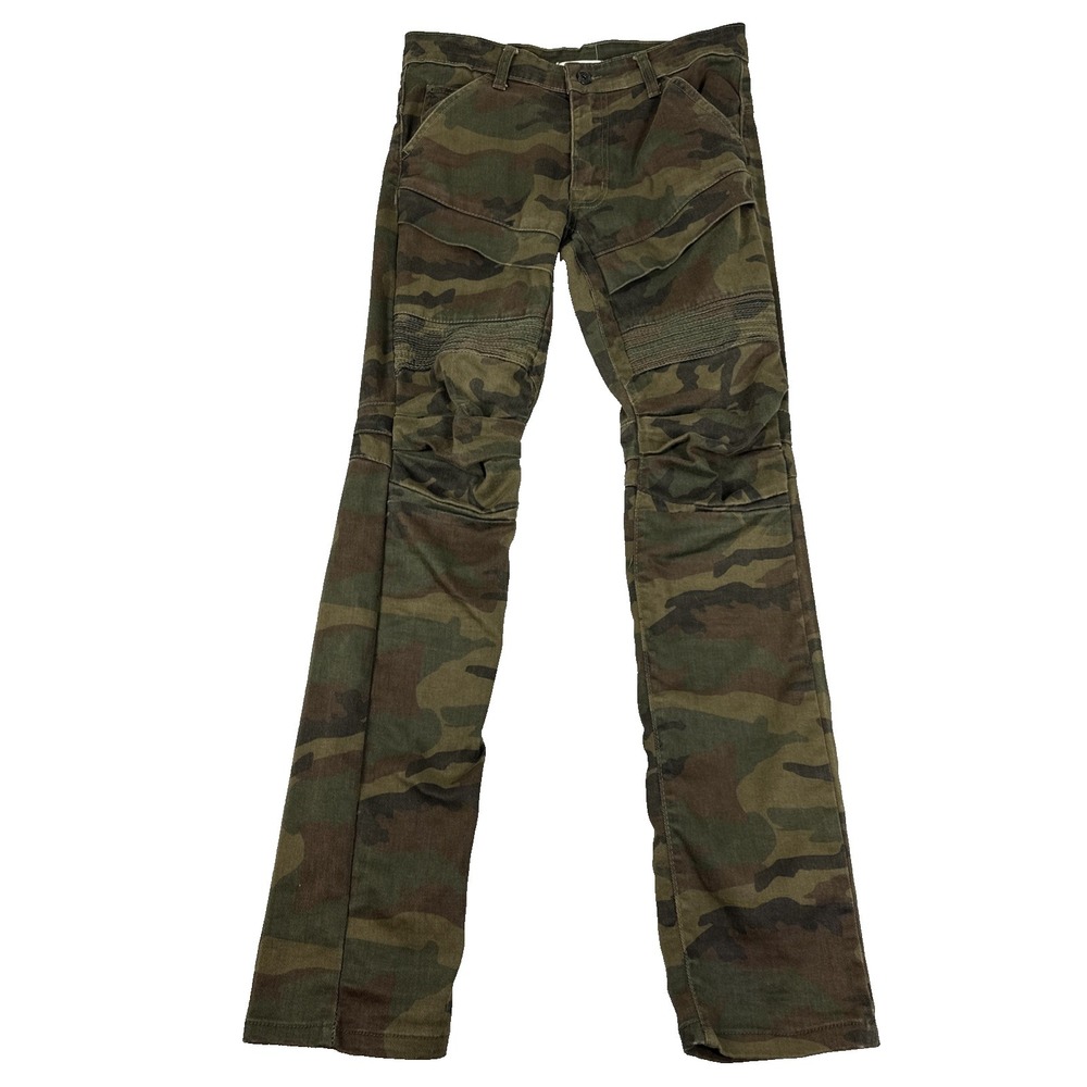 Smoke Rise Men's Camouflage Moto Biker Jeans Quilted Knee Panels Slim Fit 30x32